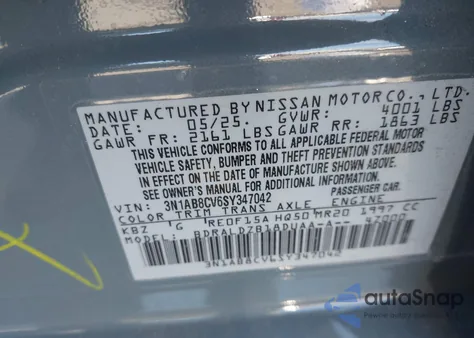 2025 Nissan Sentra Sv z USA, uszkodzony, nr VIN 3N1AB8CV6SY347042